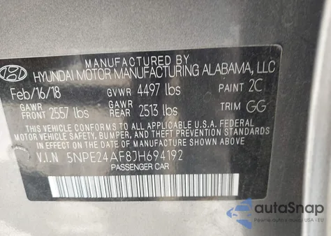 2018 Hyundai Sonata Se из США, поврежденный, VIN 5NPE24AF8JH694192